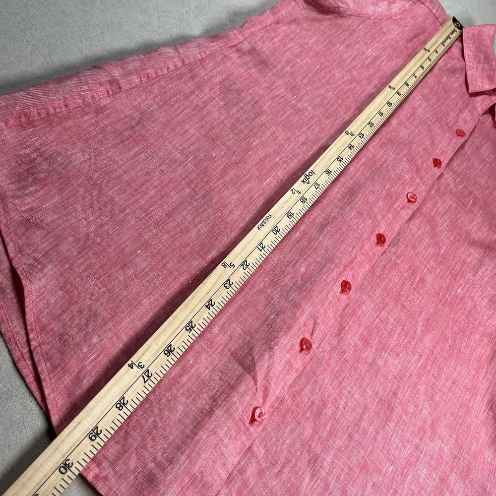 Chico's Women's Pink 100% Linen No Iron Button Up Collared Shirt Sz S (Chico 0) - Picture 7 of 8